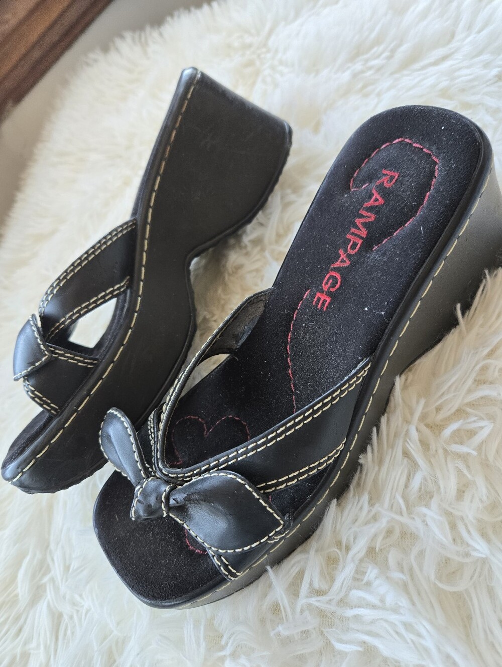 Vintage Y2K Chunky Square-Toe Wedge Bow Sandal US 7.5